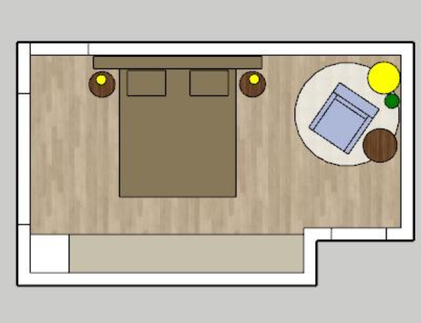 Ingetekende plattegrond van een woning met de meubelopstelling per ruimte