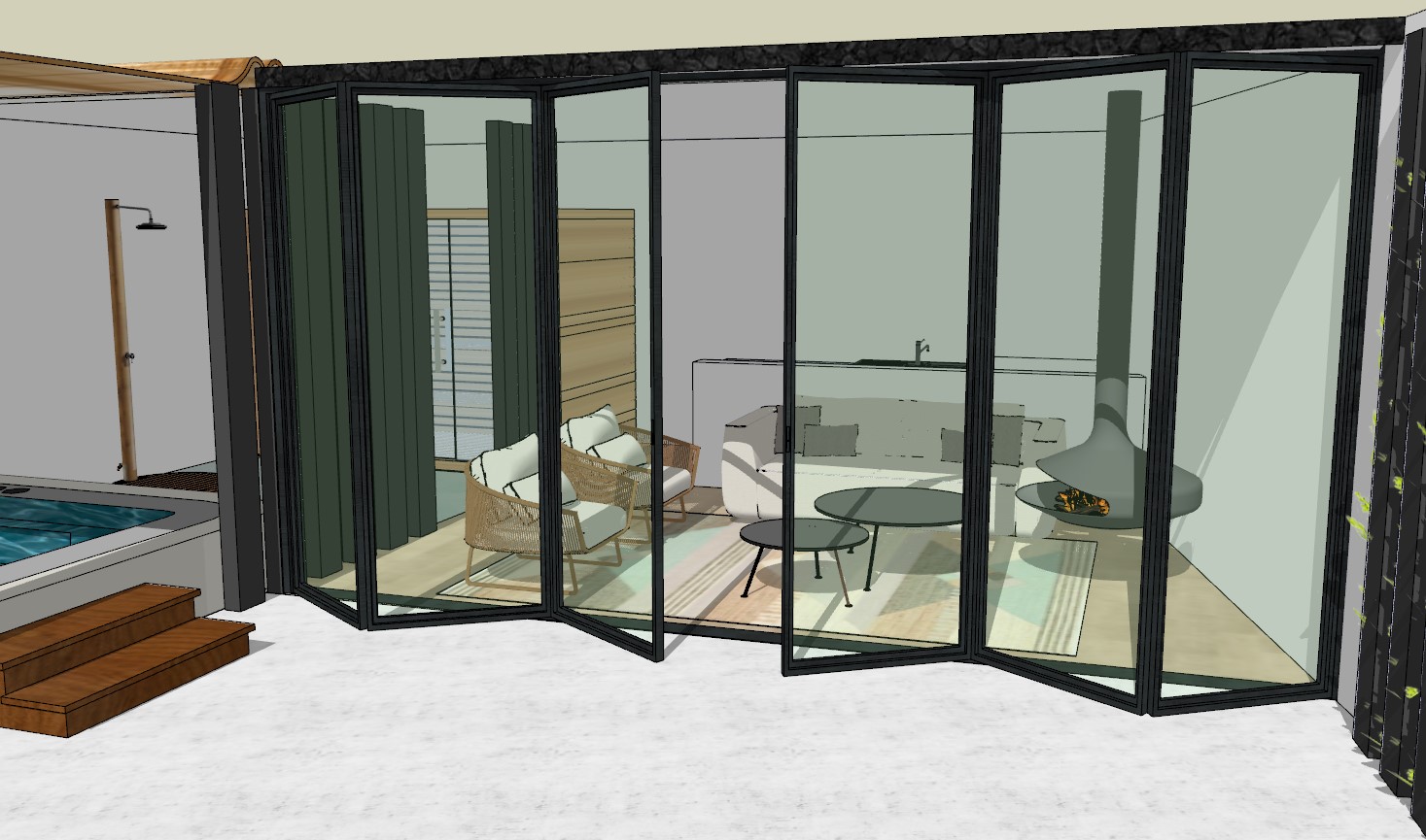 Render van een woning met grote glaspui en veel daglicht