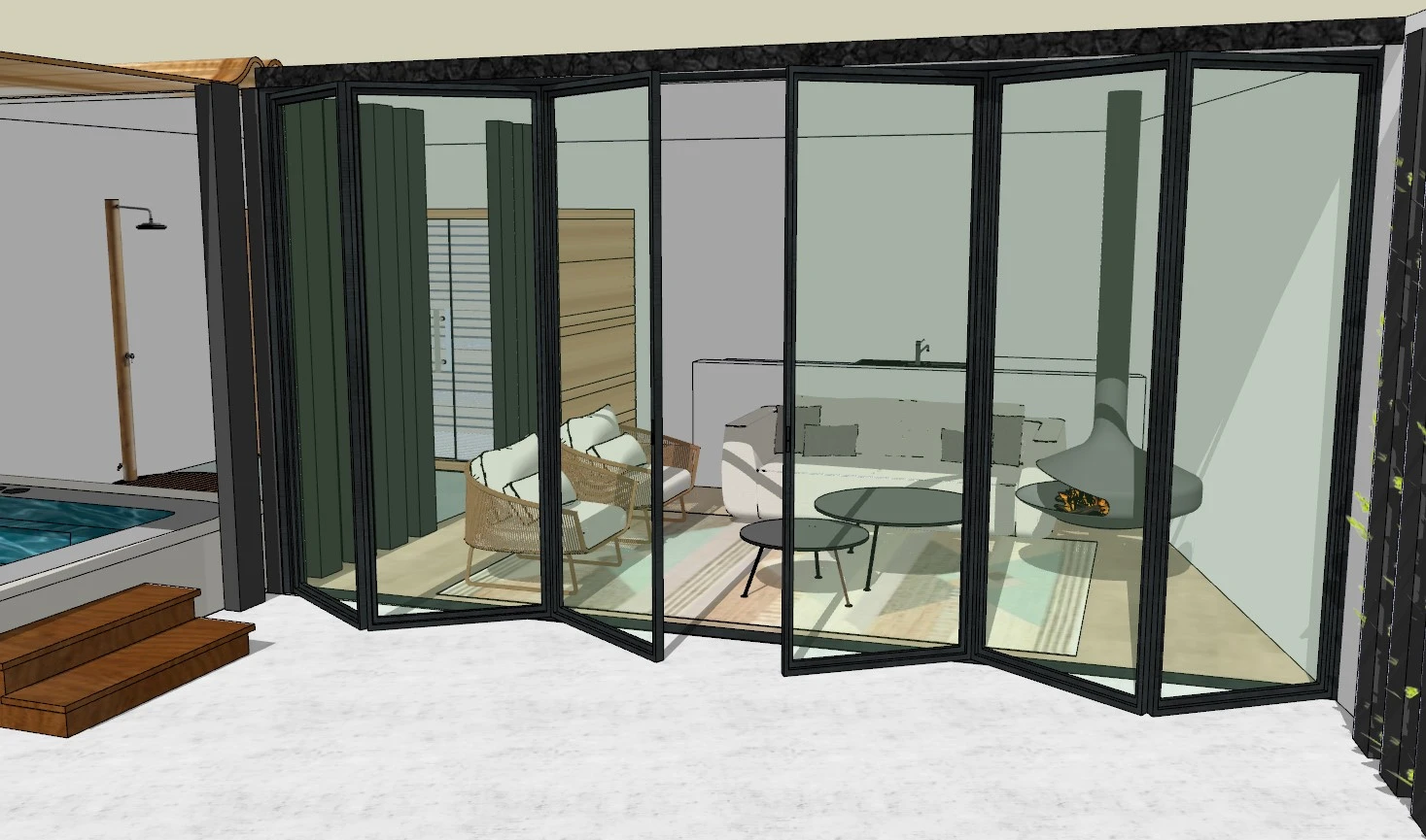 Render van een woning met grote glaspui en veel daglicht